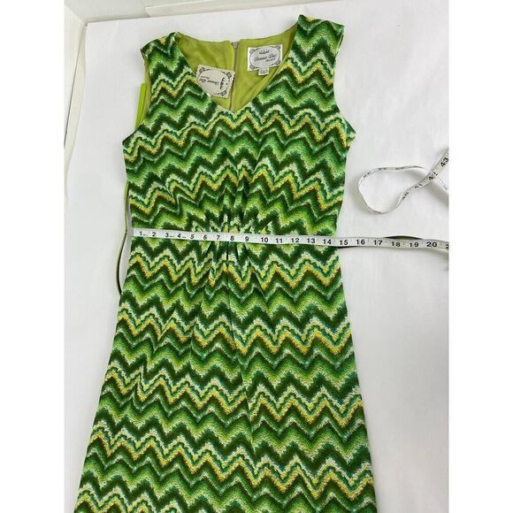 Chartreuse Y2K Donna Rae New York Dress Green Stripe Retro Belted Small Twee - Picture 5 of 11